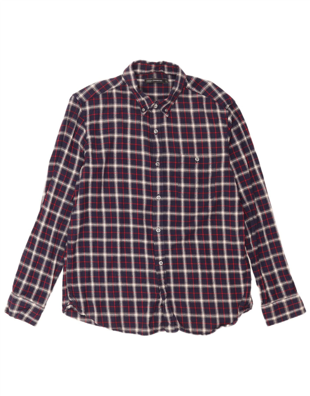 Camisa de franela para hombre de French Connection, talla grande, de algodón a cuadros en azul marino