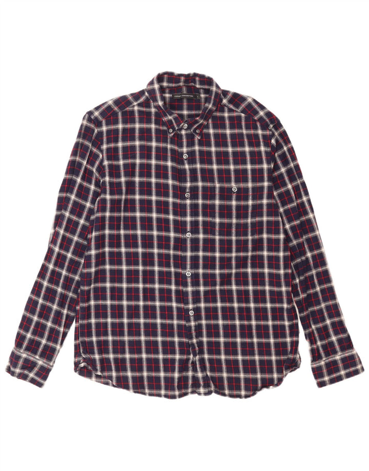 Camisa de franela para hombre de French Connection, talla grande, de algodón a cuadros en azul marino