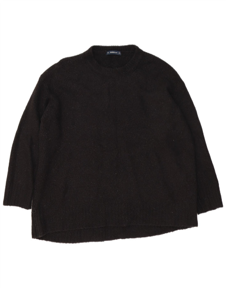Zara Suéter De Cuello Redondo De Gran Tamaño para Mujer UK 14 Medium Negro Acrílico