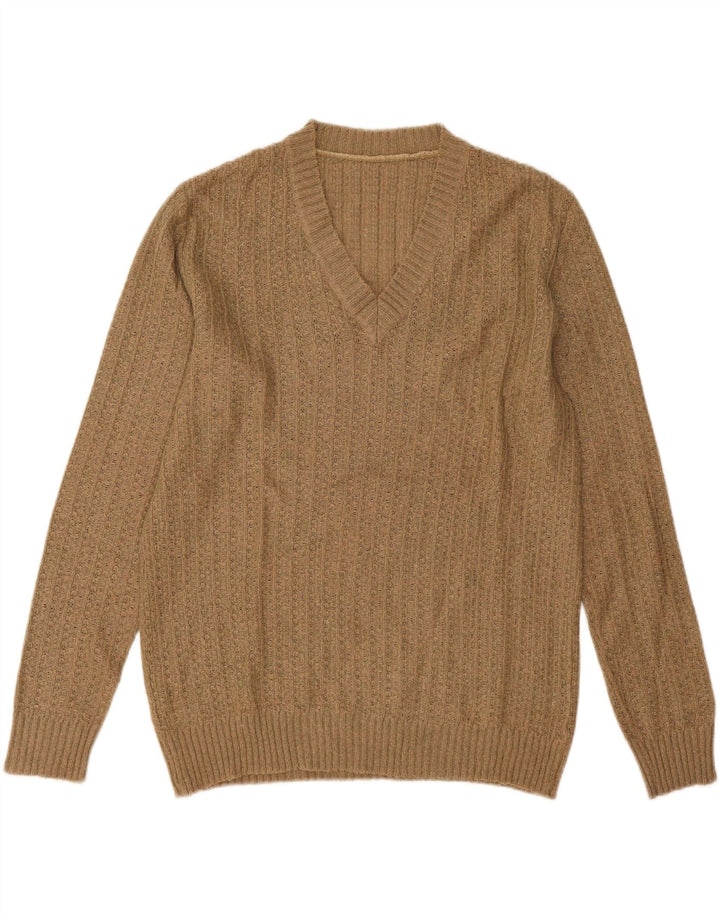 Vintage Hombres V-Cuello Jumper Suéter XL Beige
