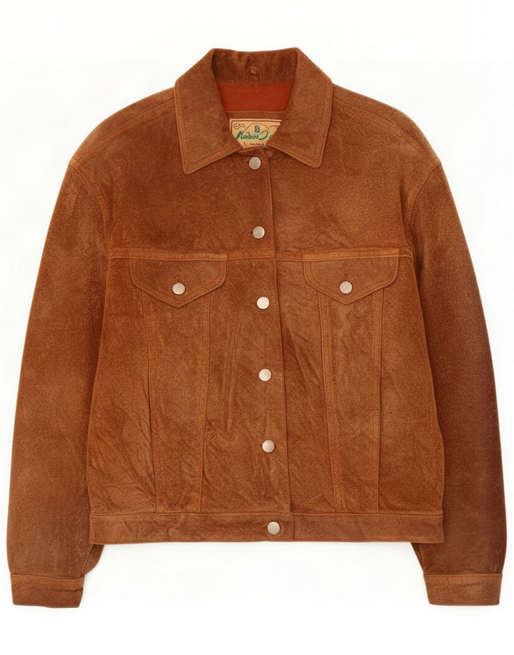 Vintage mujer ante bomber chaqueta Reino Unido 12 cuero marrón medio