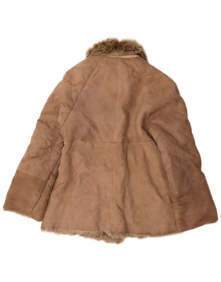 Vintage mujer shearling chaqueta Reino Unido 12 Medio Beige