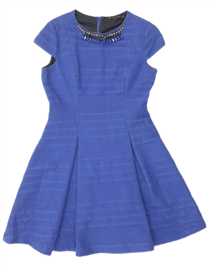 Zara Vestido Acampanado para Mujer UK 42 Azul Medio A Rayas
