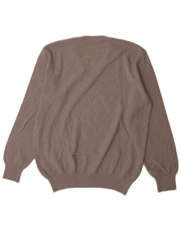 Vintage hombres V-cuello jumper suéter IT 54 XL gris Argyle/lana de diamante
