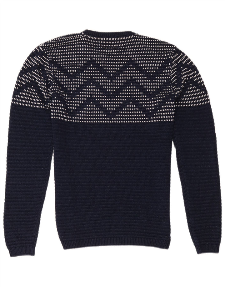 Zara Hombre Jersey Cuello Redondo Jersey Medio Azul Marino Geométrico