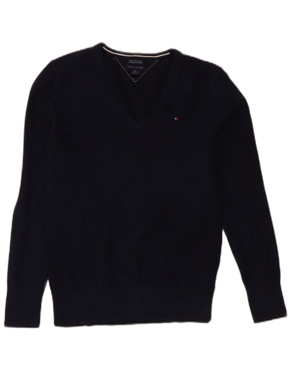 Tommy Hilfiger Suéter con cuello en V para mujer UK 10 Small Azul marino Algodón