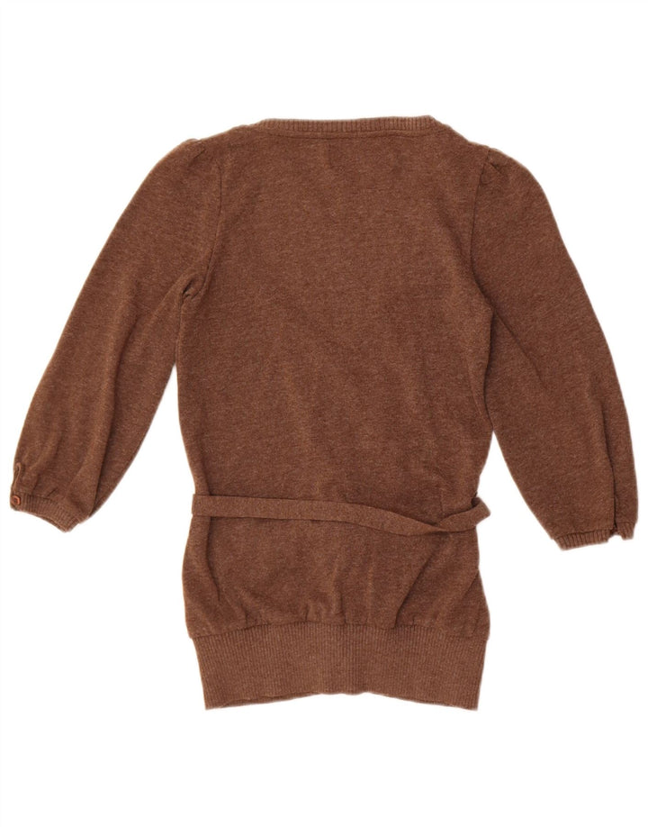 Zara Mujer Cárdigan De Manga 3/4 Suéter UK 42 Marrón Medio