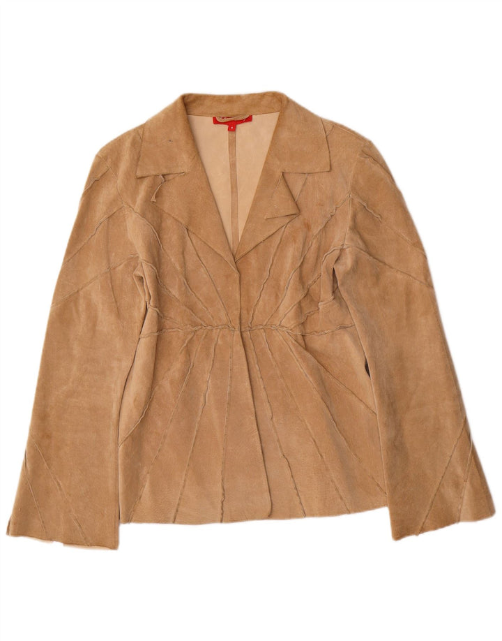 Rene Derhy Chaqueta de ante abierta para mujer Reino Unido 12 Cuero beige mediano