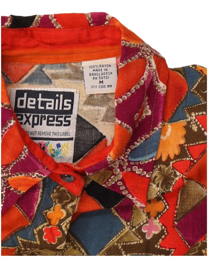 Vintage mujer camisa de manga corta Reino Unido 14 medio multicolor geométrico