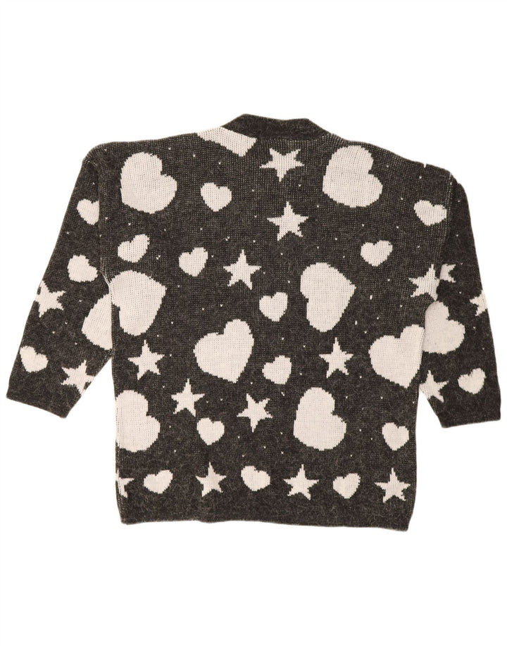 Vintage mujeres patrón abstracto cuello redondo jersey suéter Reino Unido 14 grande negro