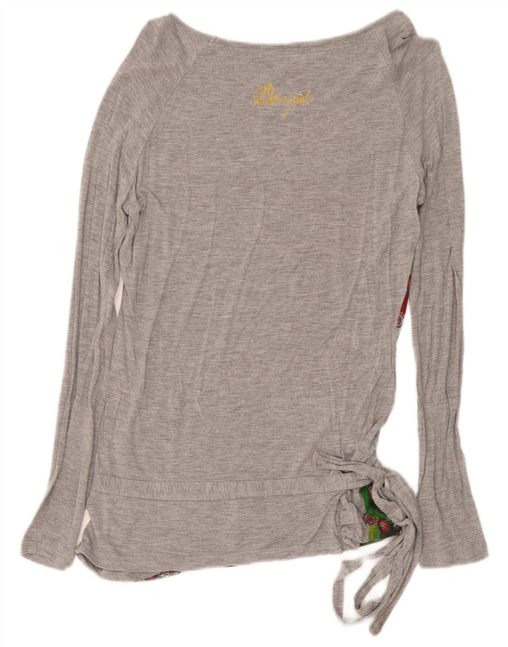 Desigual Mujer Gráfico Top Manga Larga Reino Unido 12 Gris Medio Geométrico