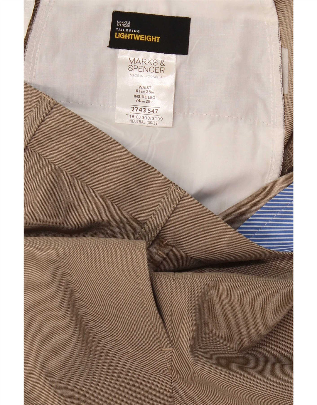 Marks & Spencer Pantalón de traje recto para hombre W36 L29 Poliéster beige
