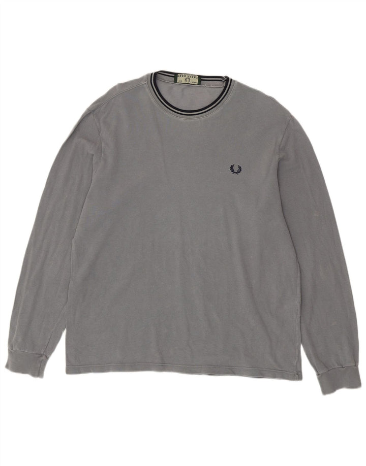 FRED PERRY Camiseta para hombre de manga larga de algodón gris medio