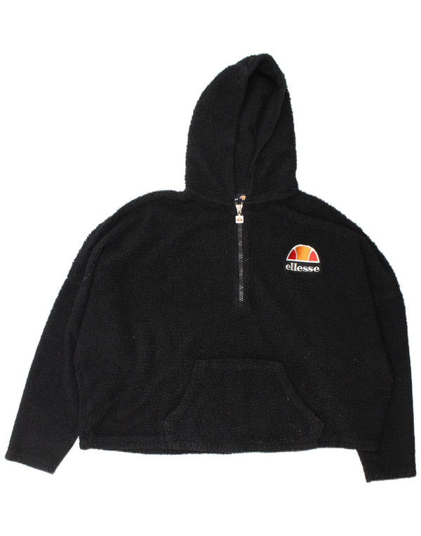 Ellesse Jersey de forro polar con capucha y cuello con cremallera para mujer, talla grande, color negro
