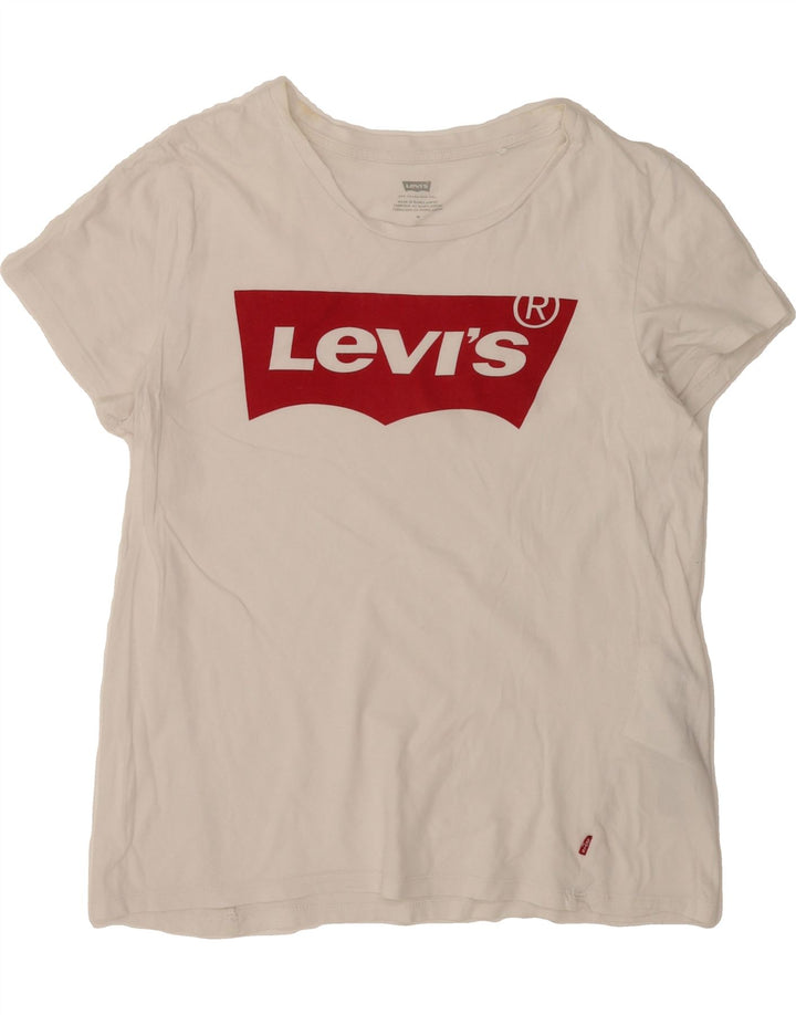LEVI'S Womens Graphic T-Shirt Top UK 12 Medium White Cotton Vintage Levi's and Second-Hand Levi's from Messina Hembry 