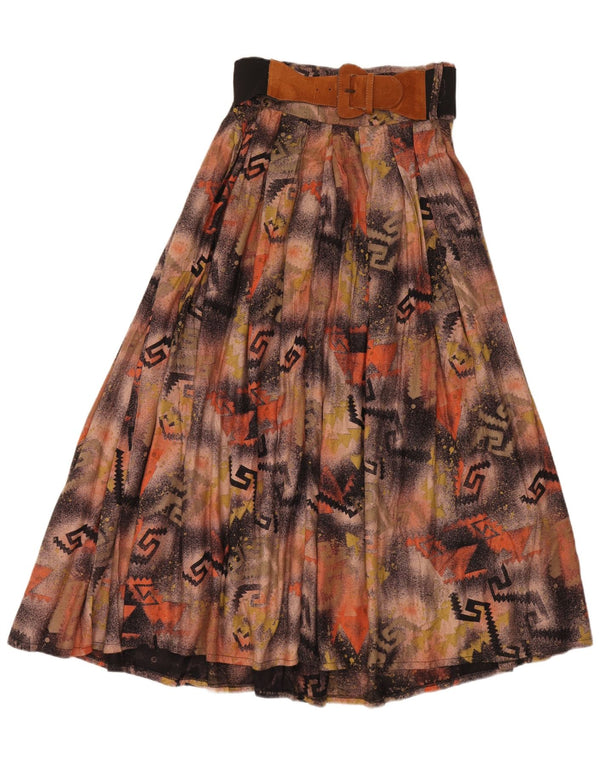 Vintage mujer maxi cintura alta falda acampanada W28 patchwork marrón medio