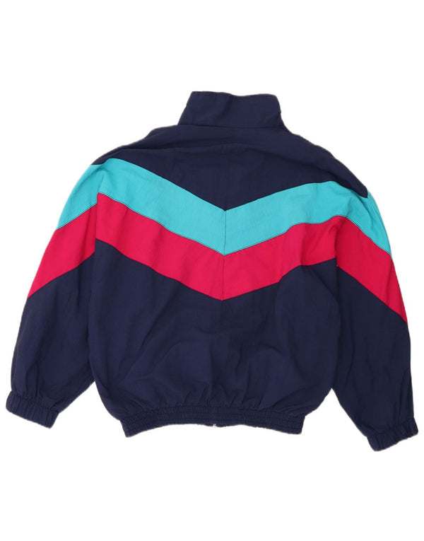 Vintage mujer chándal top chaqueta Reino Unido 16 grande azul marino colorblock