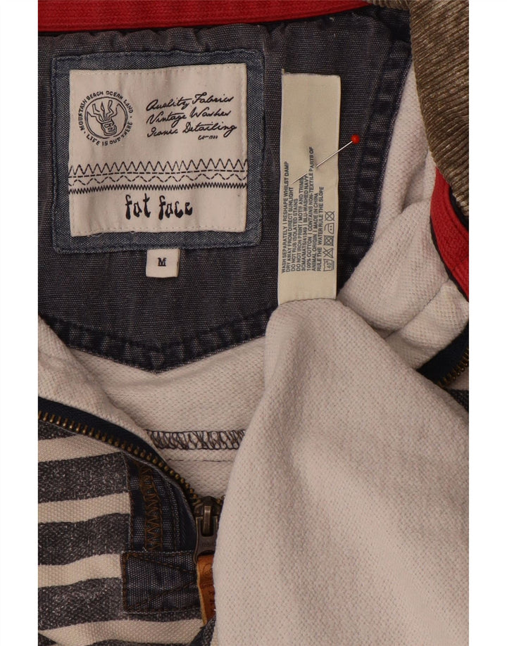 FAT FACE Sudadera con cuello y cremallera para hombre Jersey de algodón a rayas gris medio