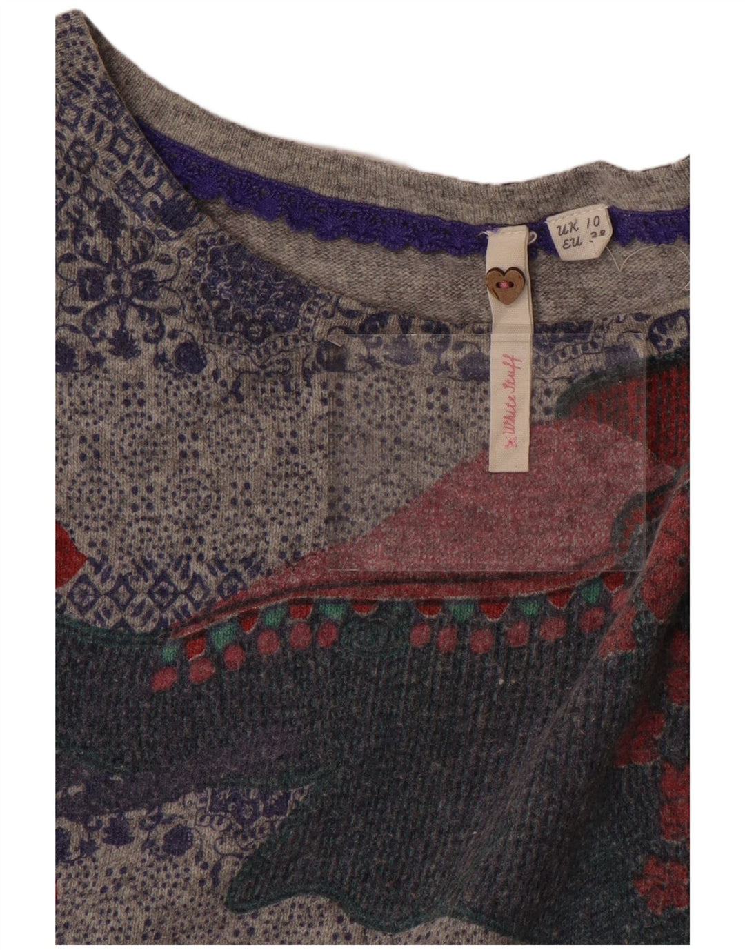 WHITE STUFF Suéter gráfico con cuello barco para mujer UK 10 Small Grey