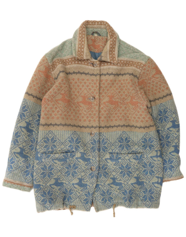 VINTAGE mujer suelta ajuste cortavientos abrigo Reino Unido 16 grande azul feria isla