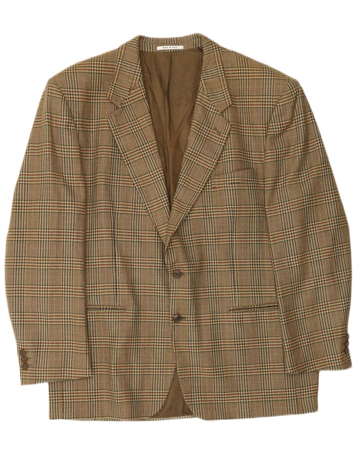 Vintage hombres 2 botones Blazer chaqueta Reino Unido 40 grande beige Houndstooth