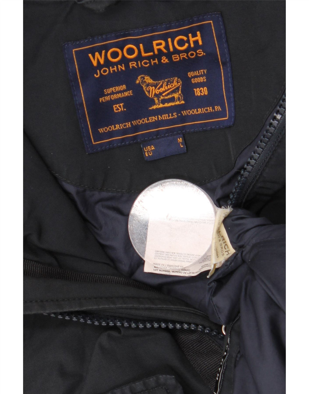 WOOLRICH Parka con capucha para hombre UK 40 Large Algodón azul marino