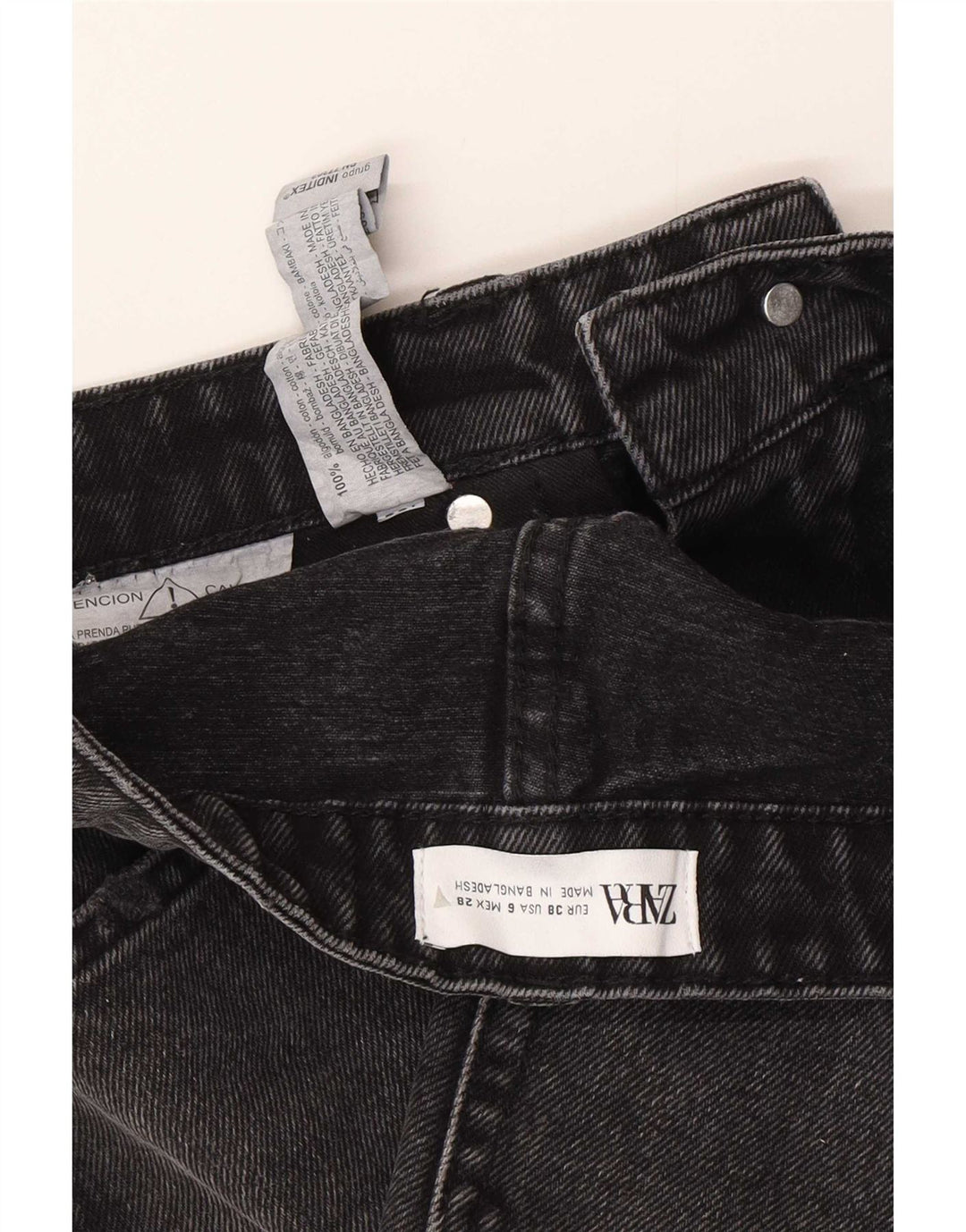 Zara Pantalones cortos de mezclilla desgastados para mujer EU 38 Small W28 Algodón negro