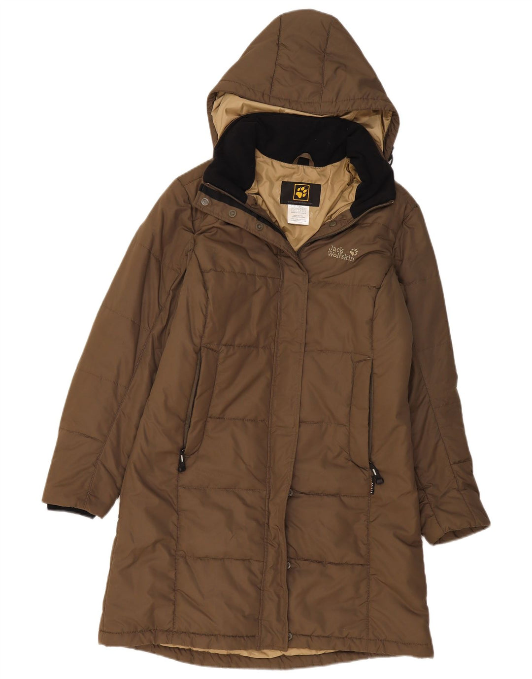 Jack Wolfskin Abrigo acolchado con capucha para mujer UK 12/14 Poliéster caqui medio