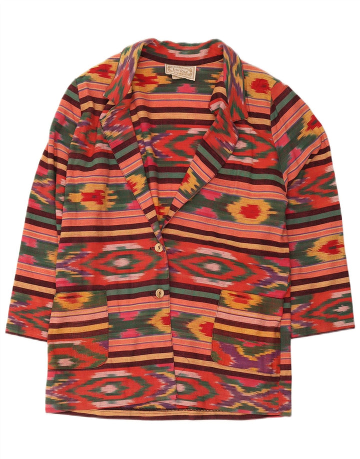 Vintage mujer 2 botones Blazer chaqueta Reino Unido 18 XL multicolor Ikat algodón