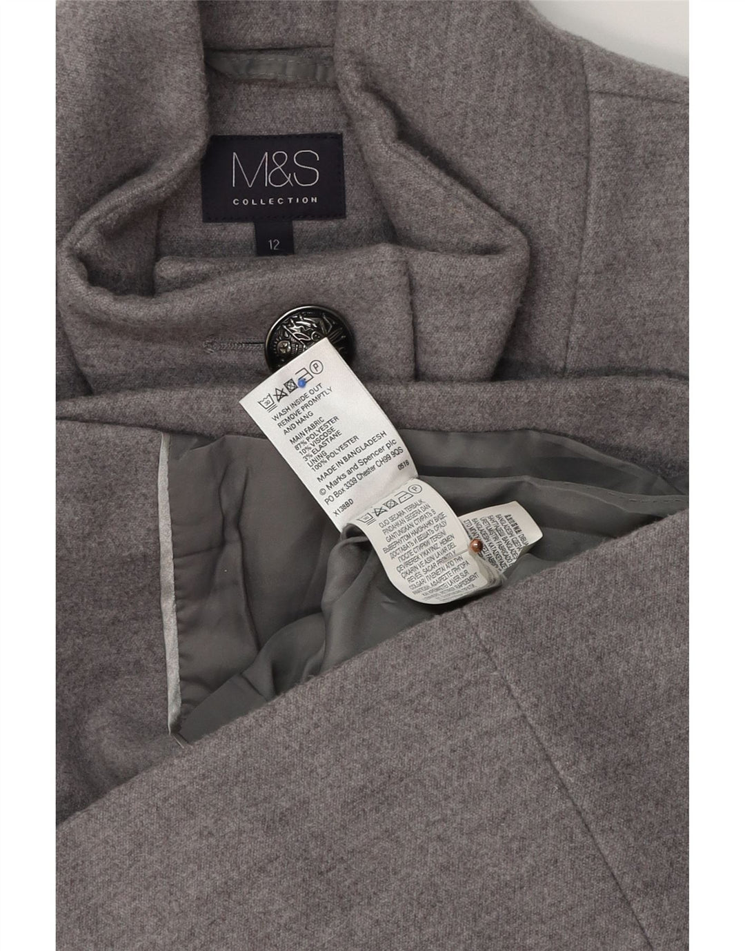 Marks & Spencer Chaqueta militar para mujer UK 12 Poliéster gris medio