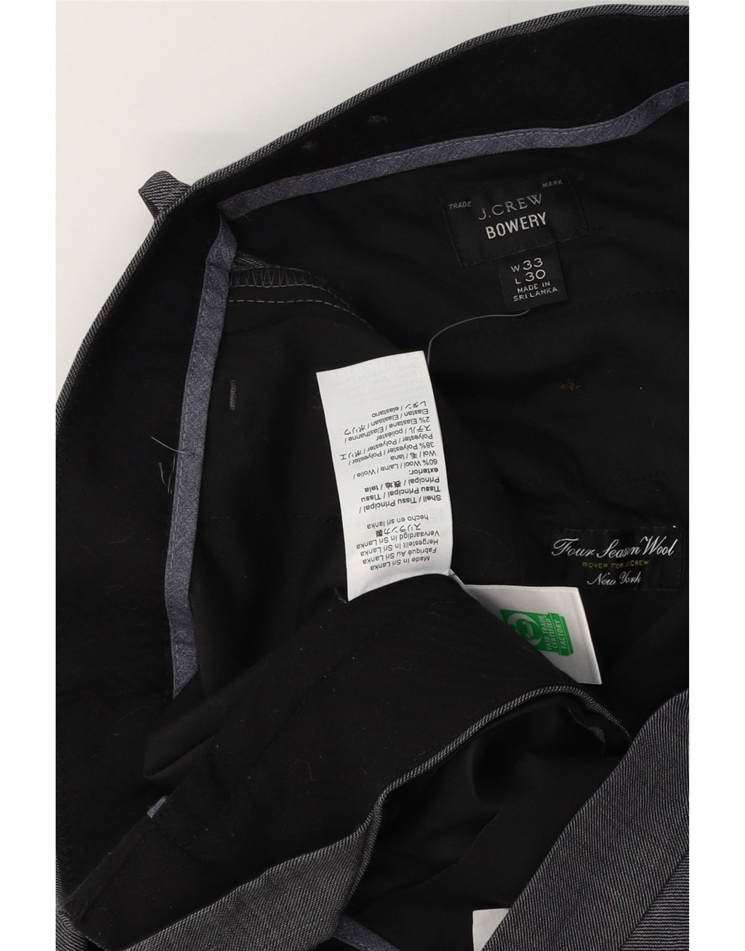 J. CREW Pantalón chino delgado BOWERY para hombre W33 L30 Lana gris a rayas