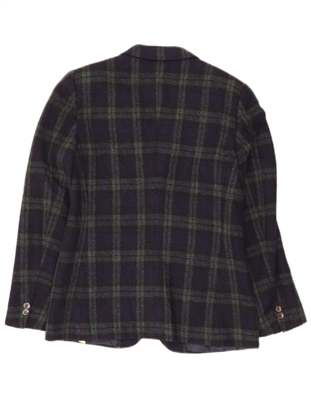 VINTAGE Chaqueta Blazer de 2 Botones para Mujer IT 44 Lana a Cuadros Azul Marino Medio