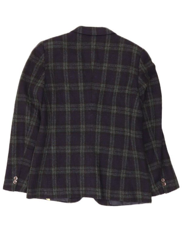VINTAGE Chaqueta Blazer de 2 Botones para Mujer IT 44 Lana a Cuadros Azul Marino Medio