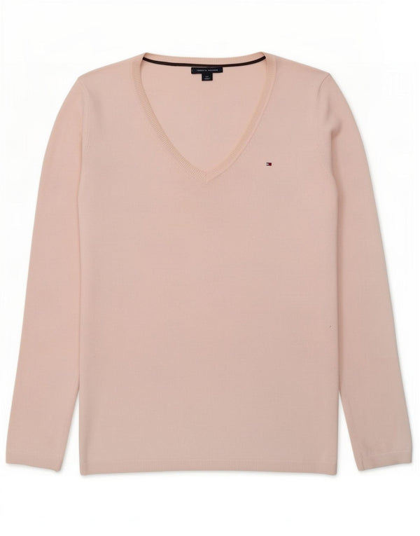 Tommy Hilfiger Suéter con cuello en V para mujer UK 10 Small Pink Cotton