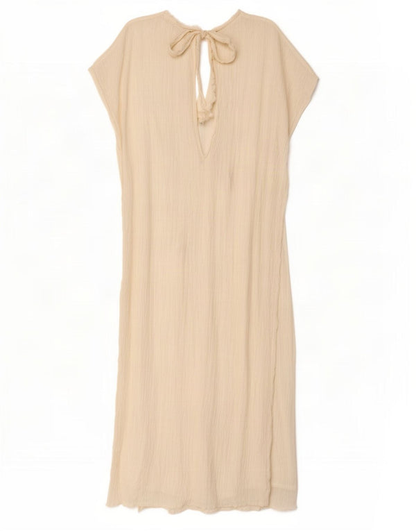 Zara Mujer Maxi Vestido Sin Mangas UK 44 Mediano Lino Blanco