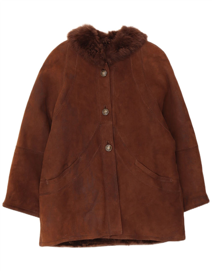 Vintage mujer shearling abrigo Reino Unido 14 marrón grande