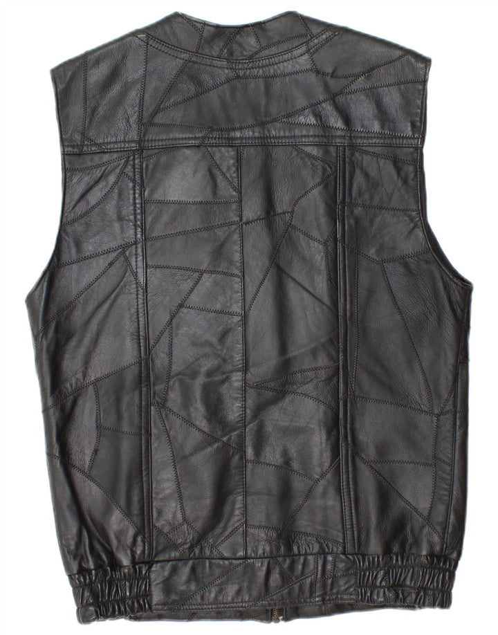 VINTAGE Mens Leather Gilet UK 38 Medium Black Patchwork