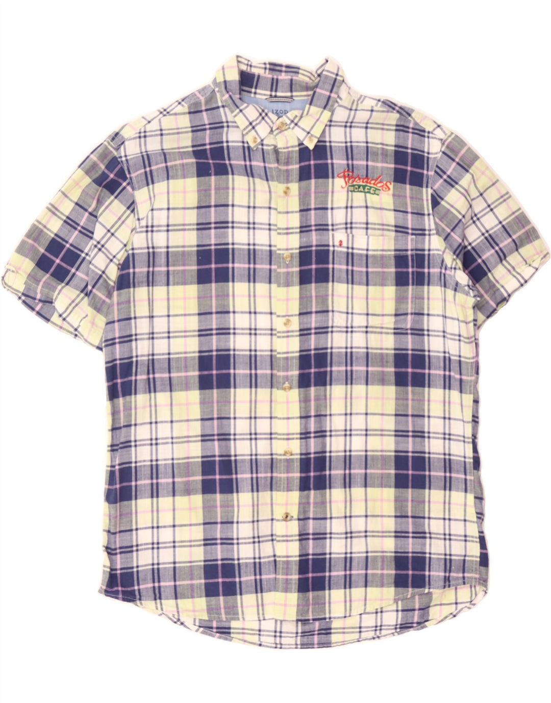 IZOD Mens Graphic Short Sleeve Shirt Large Blue Check Cotton Classic Vintage Izod and Second-Hand Izod from Messina Hembry 