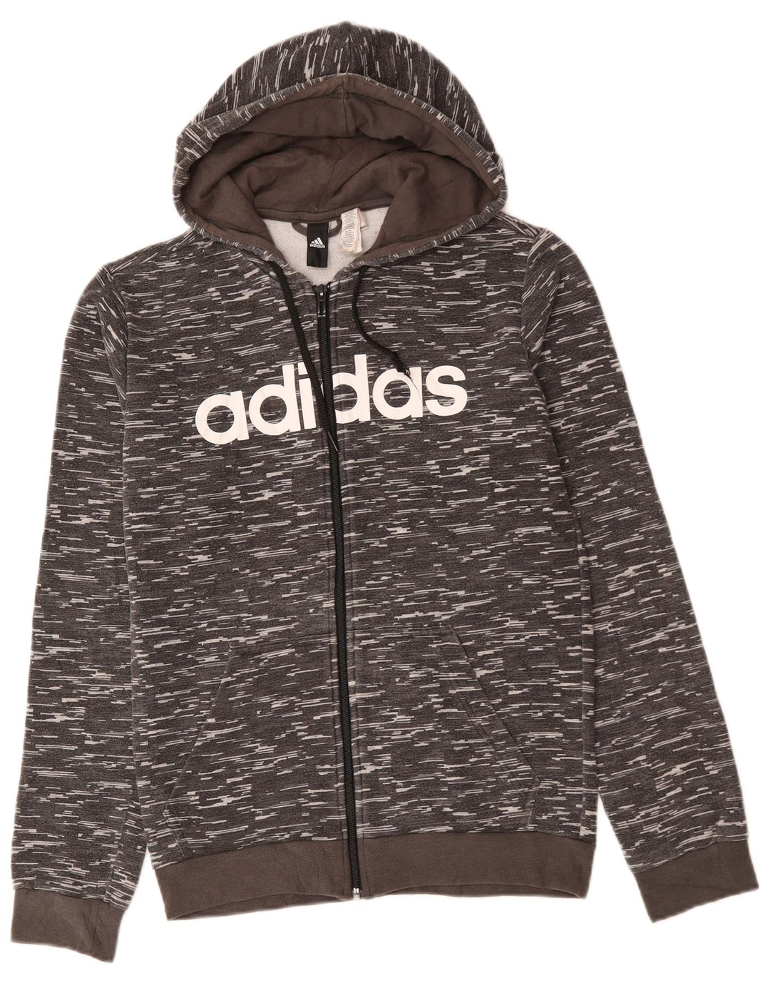 ADIDAS Suéter con capucha y cremallera gráfica para hombre Algodón moteado gris medio