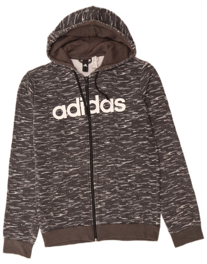 ADIDAS Suéter con capucha y cremallera gráfica para hombre Algodón moteado gris medio