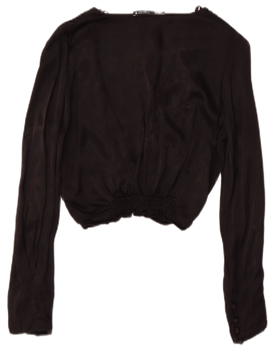 Zara Mujer Top Corto De Manga Larga UK 40 Small Negro