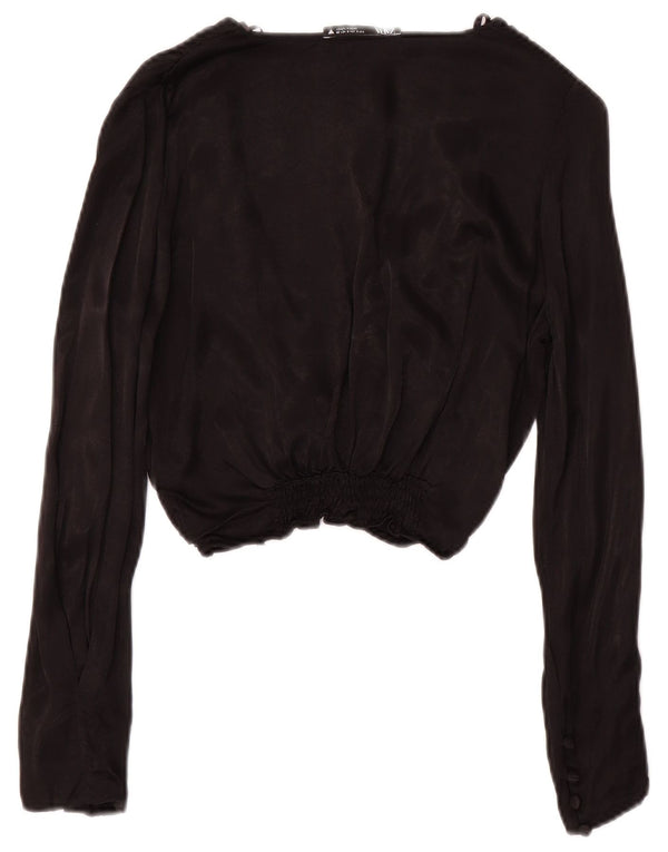 Zara Mujer Top Corto De Manga Larga UK 40 Small Negro