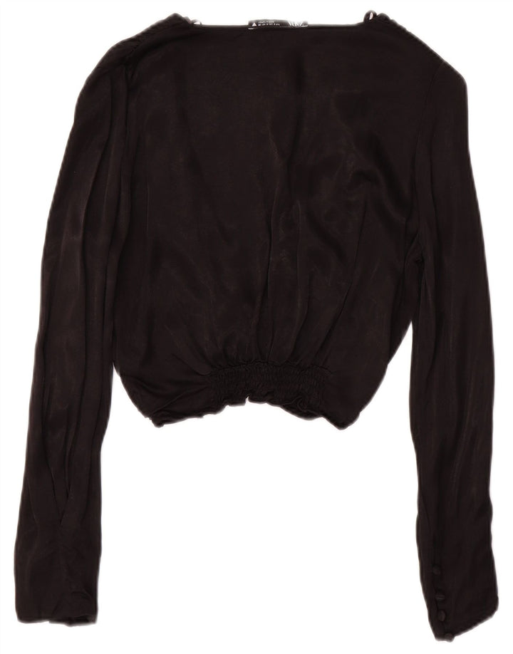 Zara Mujer Top Corto De Manga Larga UK 40 Small Negro