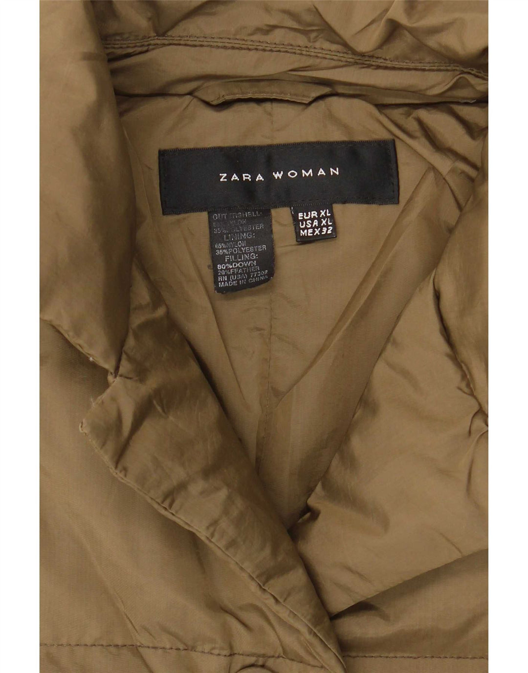 Zara Mujer Chaqueta Acolchada ES 40 XL Nylon Caqui