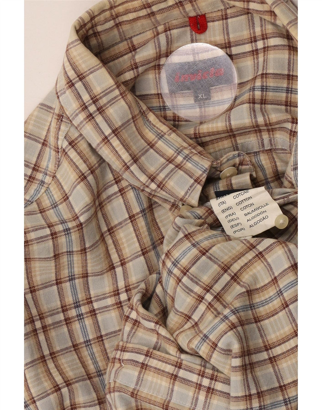 Camisa Invicta Hombre XL Algodón A Cuadros Beige