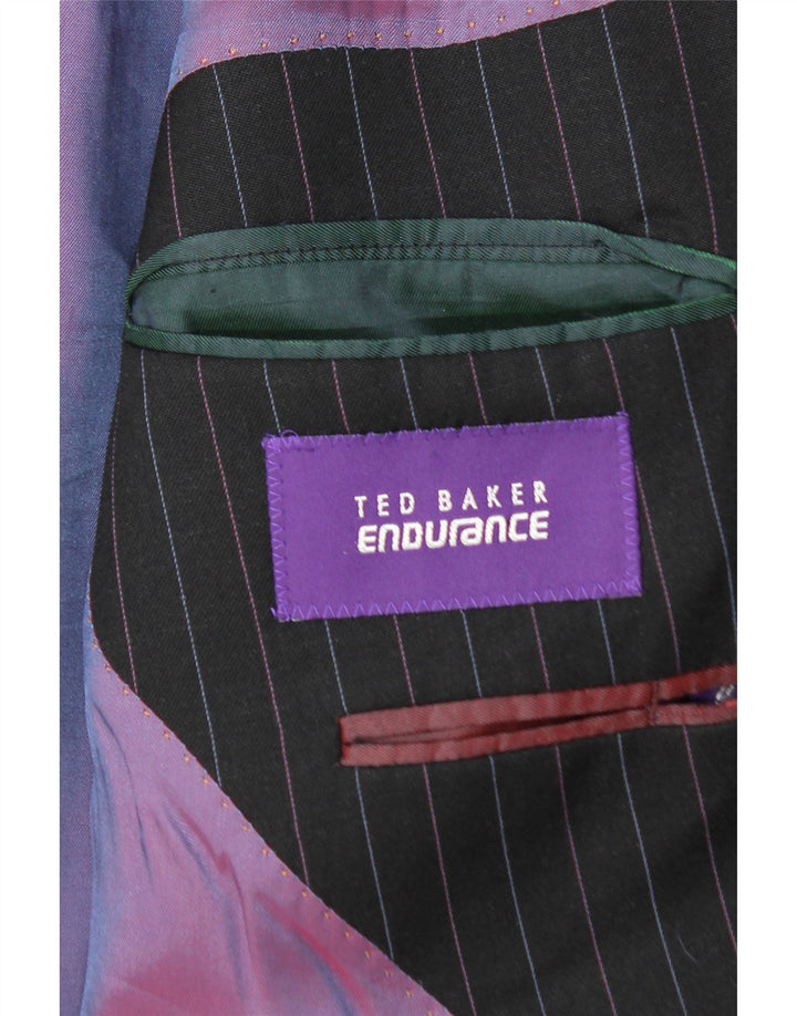 TED BAKER Chaqueta tipo blazer de 2 botones para hombre UK 44 2XL Lana negra a rayas