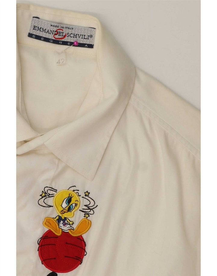 Emmanuel Schvili Camisa gráfica Warner Bros para mujer IT 42 Mediana Blanco Floral