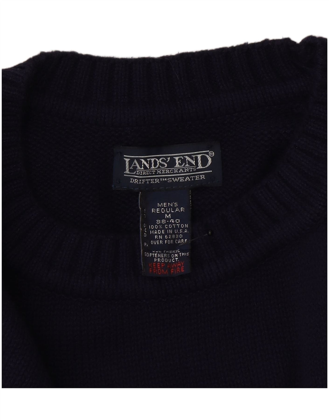 Lands End Jersey de cuello redondo para hombre de lana azul marino medio