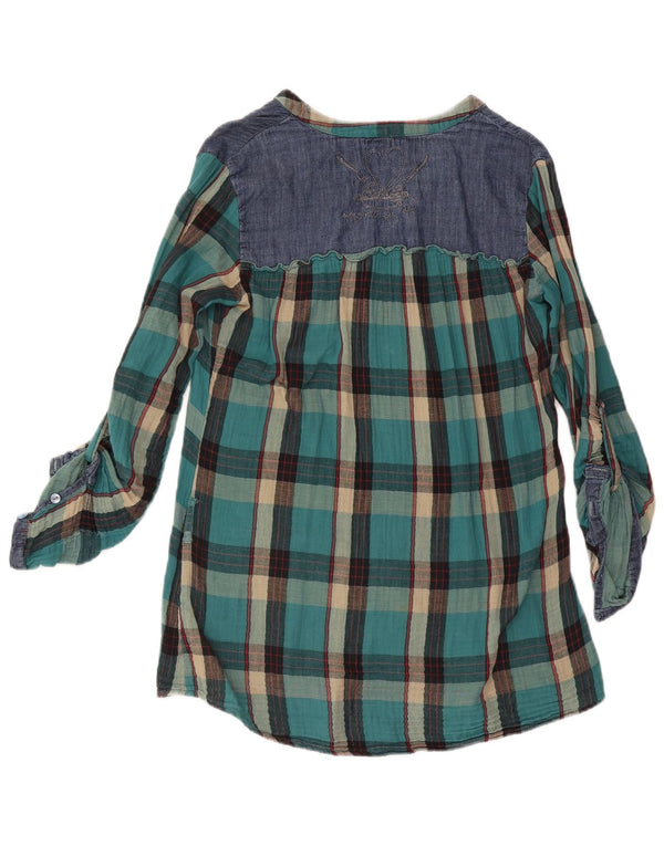 Desigual Blusa de manga larga para mujer UK 46 Large Turquoise Check