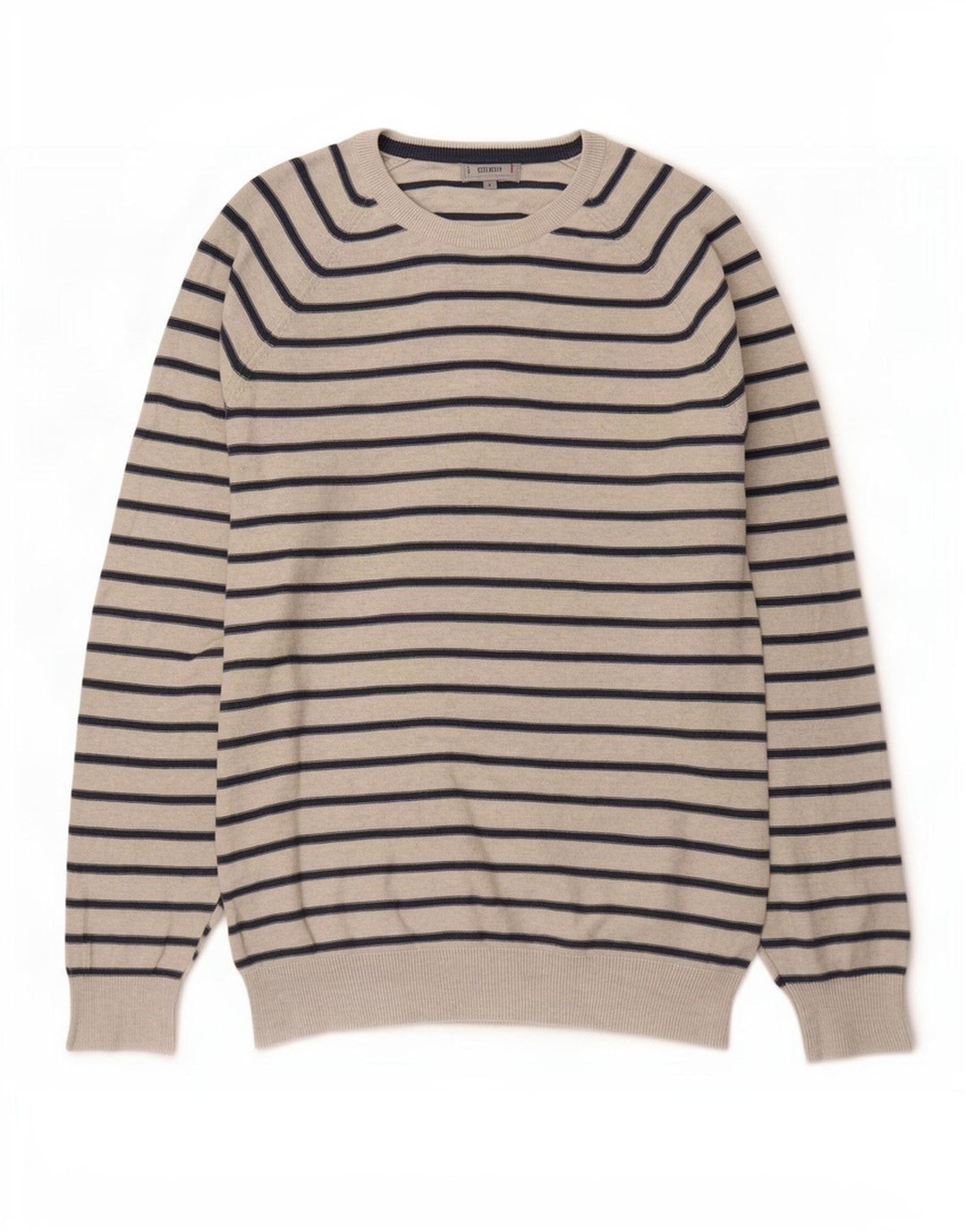 Marks & Spencer Jersey con cuello barco para hombre, talla grande, gris, a rayas
